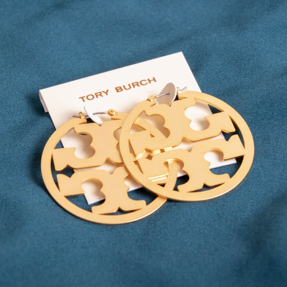 Tory Burch Miller Logo Gold Hoop Earrings